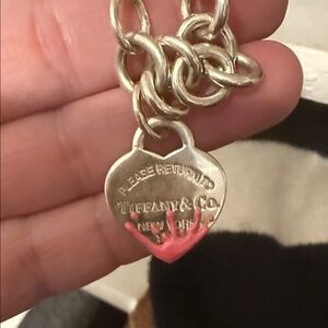 Tiffany & Co. Silver and Pink Heart Tag Bracelet
